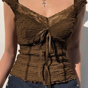 EARTHBOUND Brown Lacey Top